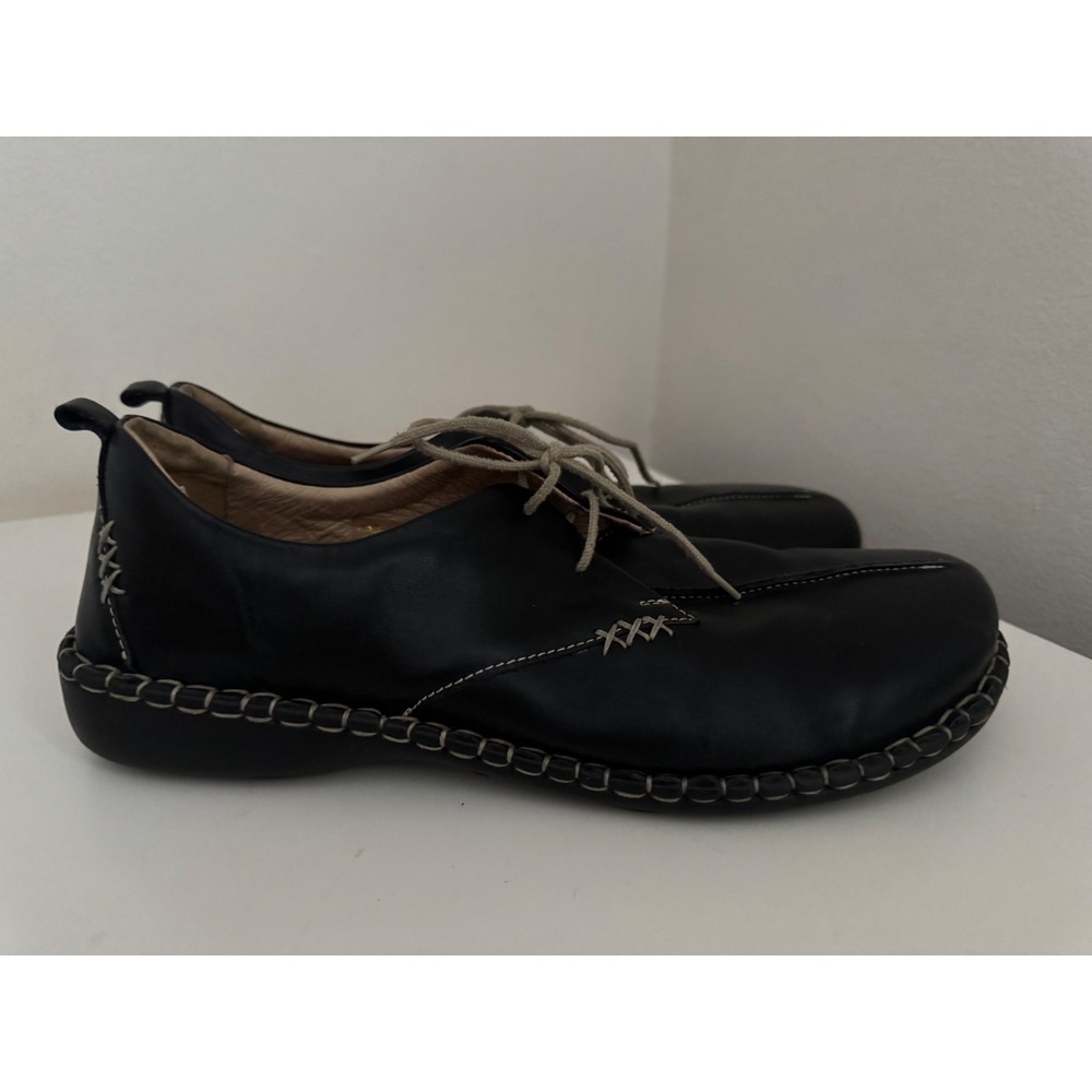 Josef Seibel Black Leather Oxford Lindsay EU 41 US 10-10.5 Whipstitch Size 41 - Picture 3 of 8